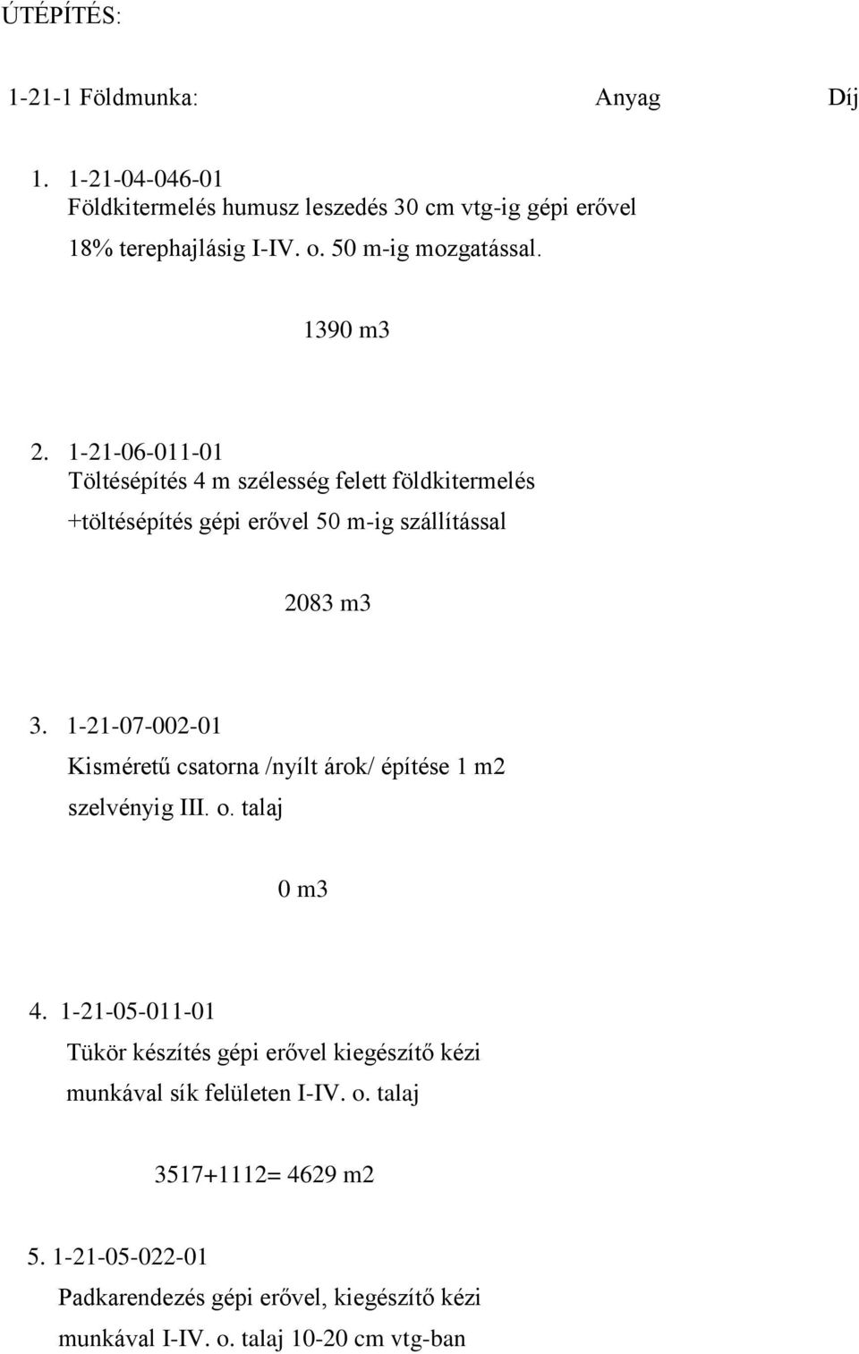 1-21-07-002-01 Kisméretű csatorna /nyílt árok/ építése 1 m2 szelvényig III. o. talaj 4.