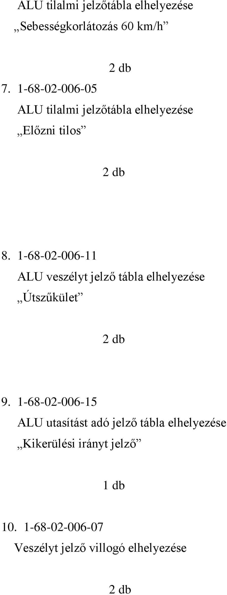 1-68-02-006-11 ALU veszélyt jelző tábla elhelyezése Útszűkület 2 db 9.