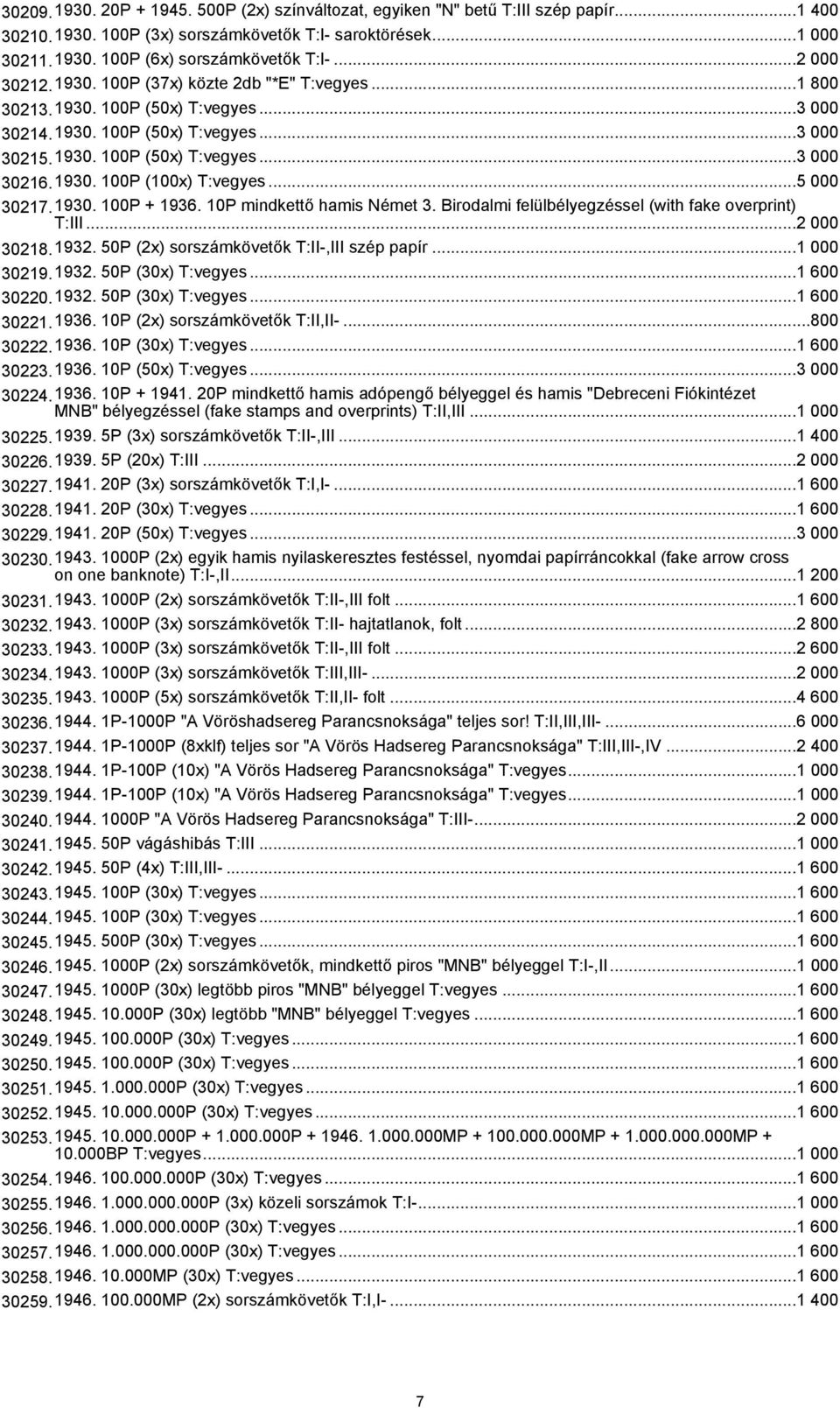 ..5 000 30217.1930. 100P + 1936. 10P mindkettő hamis Német 3. Birodalmi felülbélyegzéssel (with fake overprint) T:III...2 000 30218.1932. 50P (2x) sorszámkövetők T:II-,III szép papír...1 000 30219.