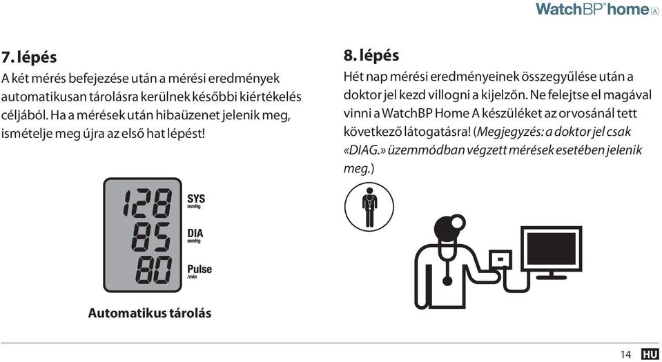 lépés Hét nap mérési eredményeinek összegyűlése után a doktor jel kezd villogni a kijelzőn.