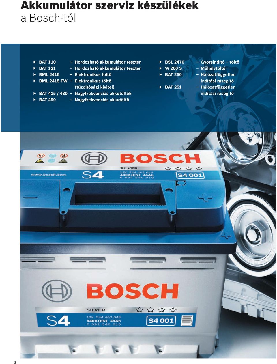 BAT 415 / 430 Nagyfrekvenciás akkutöltők BAT 490 Nagyfrekvenciás akkutöltő BSL 2470 W 200 S BAT 250