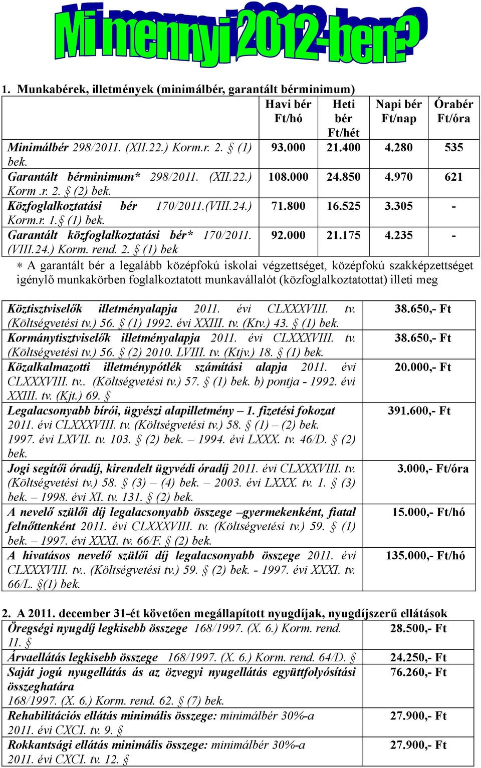 2. (1) bek A garantált bér a legalább középfokú iskolai végzettséget, középfokú szakképzettséget igénylő munkakörben foglalkoztatott munkavállalót (közfoglalkoztatottat) illeti meg Köztisztviselők