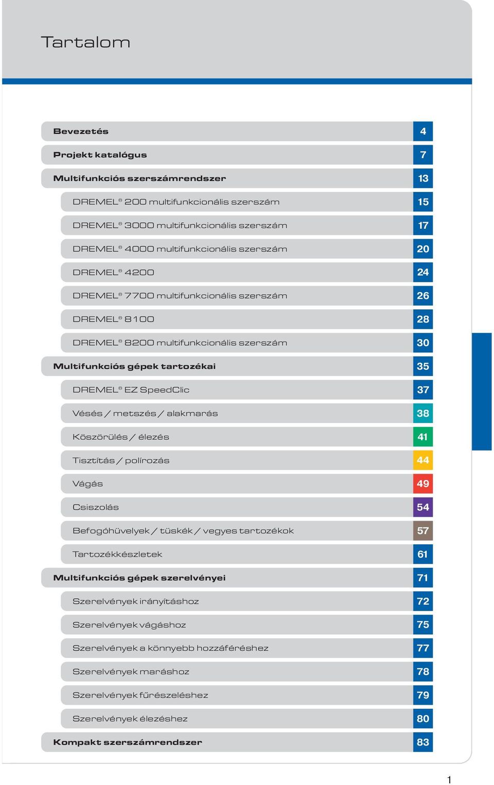 Tisztítás / polírozás Vágás Csiszolás Befogóhüvelyek / tüskék / vegyes tartozékok Tartozékkészletek Multifunkciós gépek szerelvényei Szerelvények irányításhoz Szerelvények vágáshoz Szerelvények a