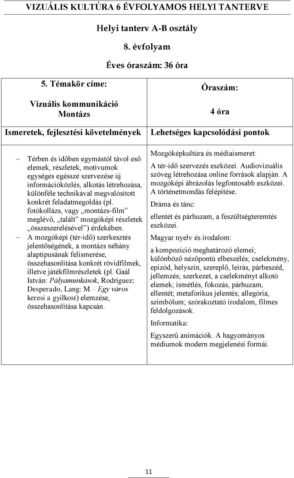 technikával megvalósított konkrét feladatmegoldás (pl. fotókollázs, vagy montázs-film meglévő, talált mozgóképi részletek összeszerelésével ) érdekében.