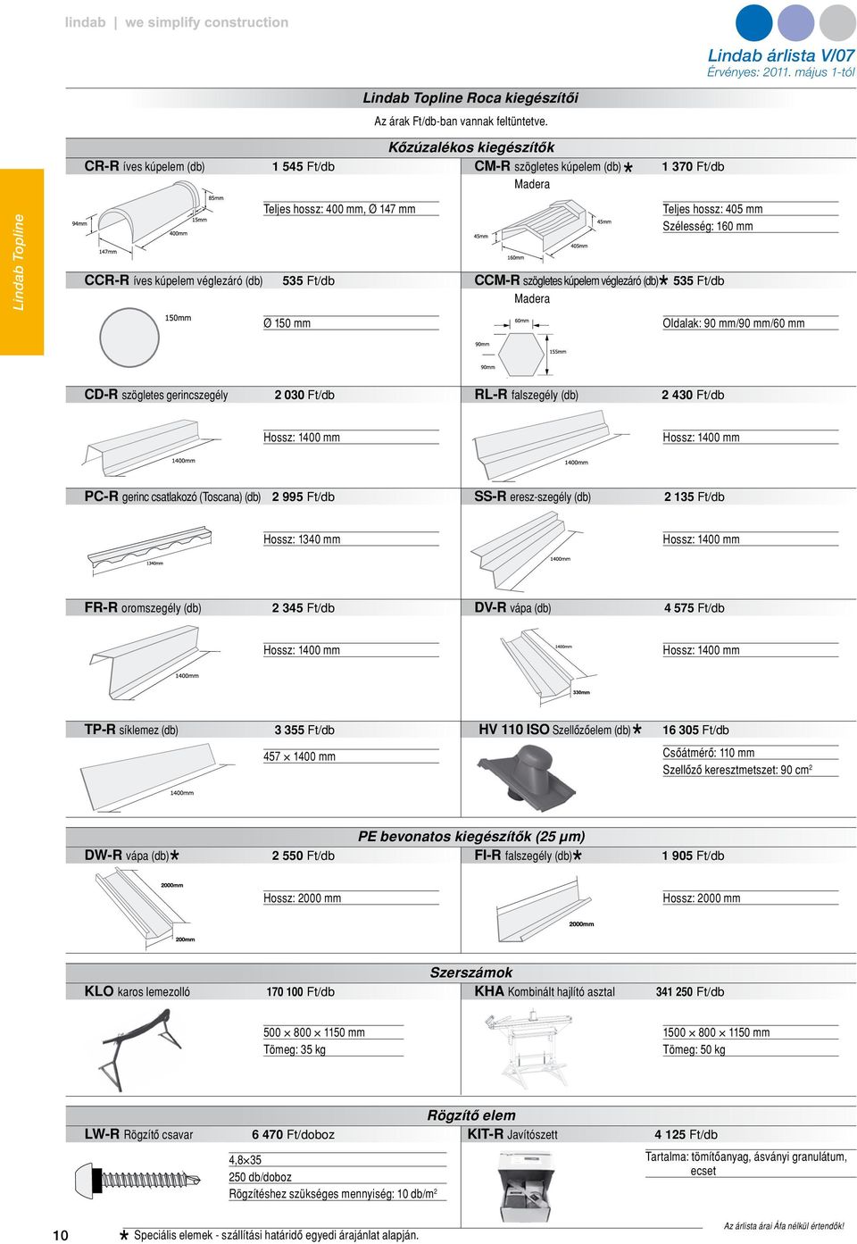 Szélesség: 160 mm 1260 mm i útmutató Roca kőzúzalékos cserepeslemez Lindab Topline Roca Szerelési útmutató Roca kőzúzalékos cserepeslemez 1260 mm mm CCR-R íves kúpelem véglezáró (db) Topline 535Roca