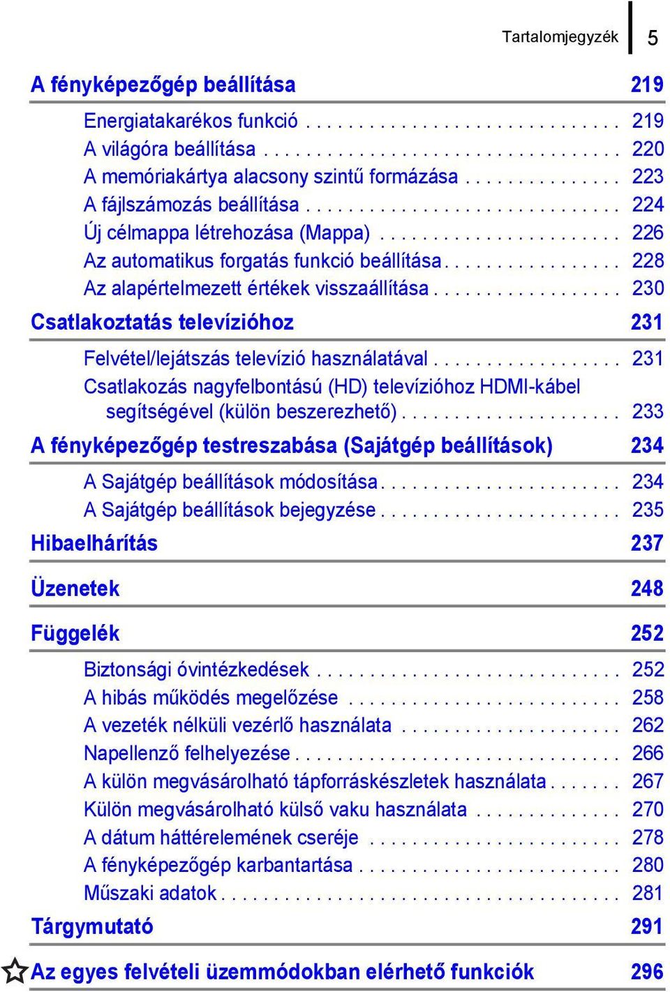 ................ 228 Az alapértelmezett értékek visszaállítása.................. 230 Csatlakoztatás televízióhoz 231 Felvétel/lejátszás televízió használatával.