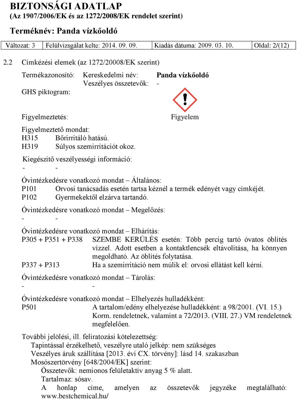 BIZTONSÁGI ADATLAP (Az 1907/2006/EK és az 1272/2008/EK rendelet szerint) -  PDF Ingyenes letöltés