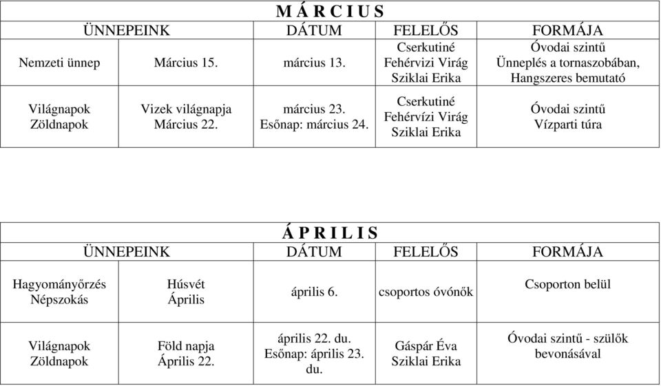 március 23. Esőnap: március 24.