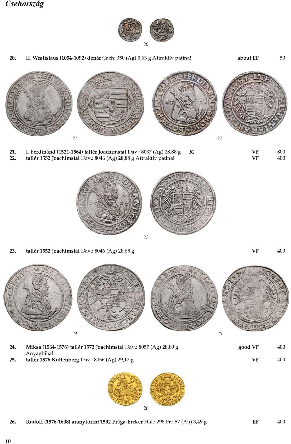 Miksa (1564-1576) tallér 1573 Joachimstal Dav.: 8057 (Ag) 28,89 g good VF 400 Anyaghiba! 25. tallér 1576 Kuttenberg Dav.