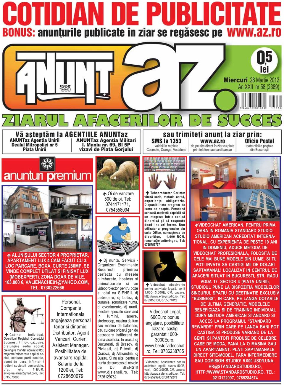 cesiune parti sociale, punct de lucru, infiintari / radieri societati comerciale, pfa, etc, 1 EUR, av.oprea.alina@gmail.com, 0745078898 Personal.