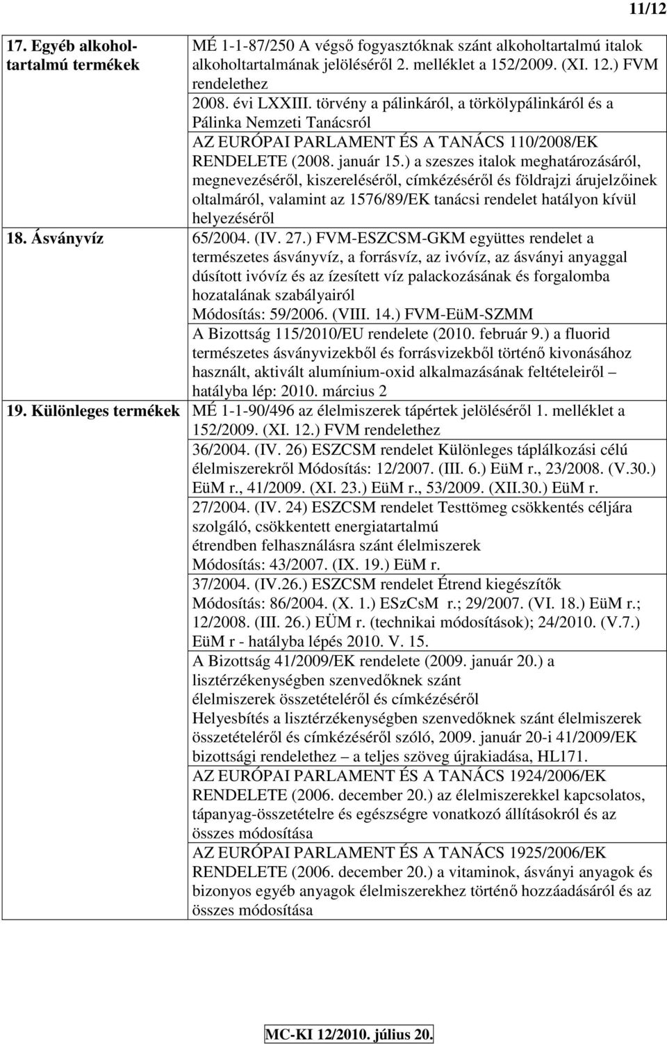 ) a szeszes itaok meghatározásáró, megnevezésérı, kiszereésérı, címkézésérı és födrajzi árujezıinek otamáró, vaamint az 1576/89/EK tanácsi rendeet hatáyon kívü heyezésérı 65/2004. (IV. 27.