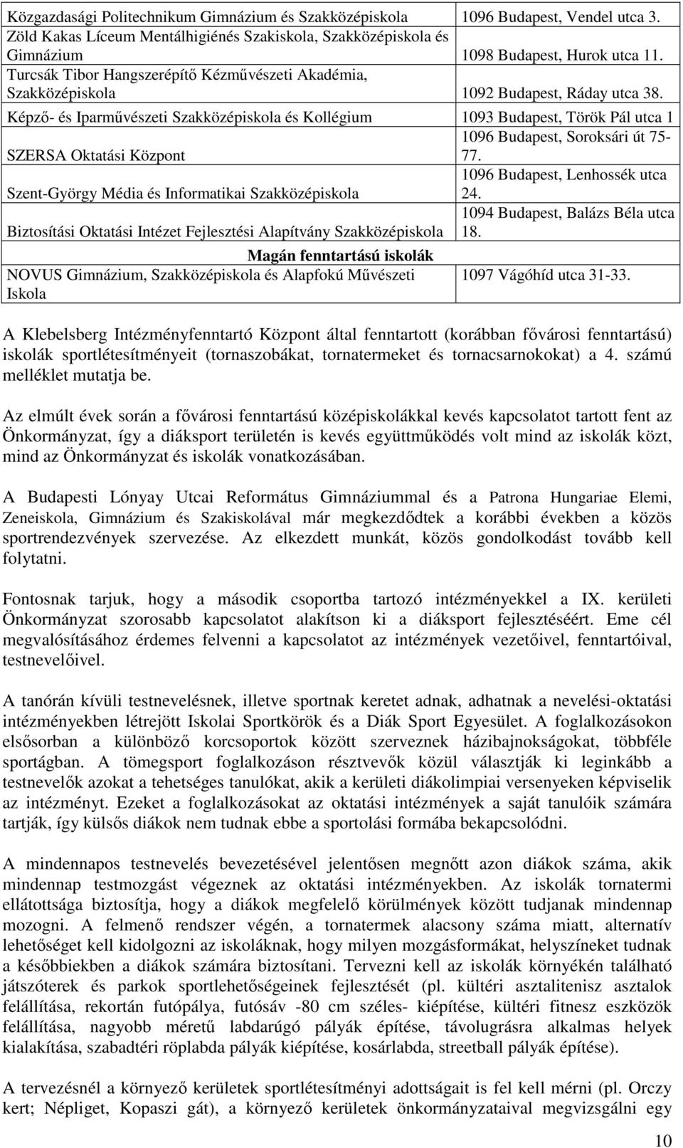 Képző- és Iparművészeti Szakközépiskola és Kollégium 1093 Budapest, Török Pál utca 1 1096 Budapest, Soroksári út 75- SZERSA Oktatási Központ 77.