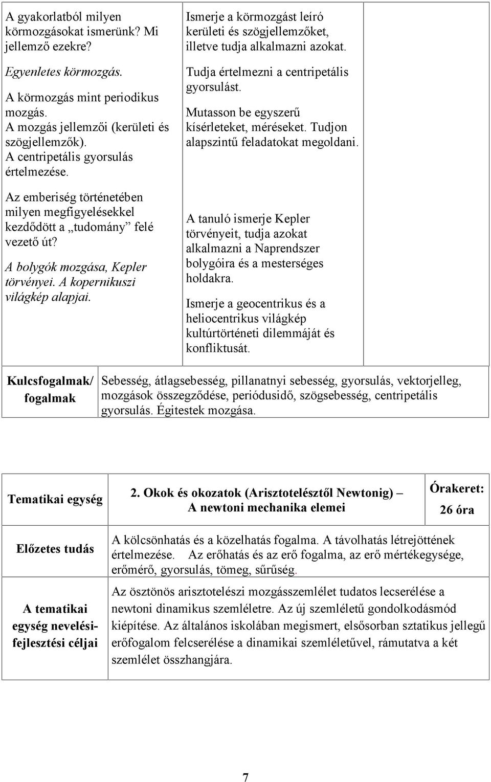 Ismerje a körmozgást leíró kerületi és szögjellemzőket, illetve tudja alkalmazni azokat. Tudja értelmezni a centripetális gyorsulást. Mutasson be egyszerű kísérleteket, méréseket.
