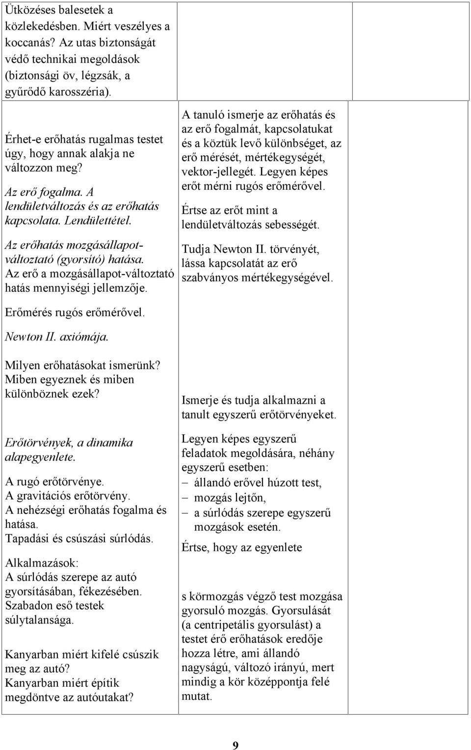 Az erőhatás mozgásállapotváltoztató (gyorsító) hatása. Az erő a mozgásállapot-változtató hatás mennyiségi jellemzője. Erőmérés rugós erőmérővel. Newton II. axiómája.