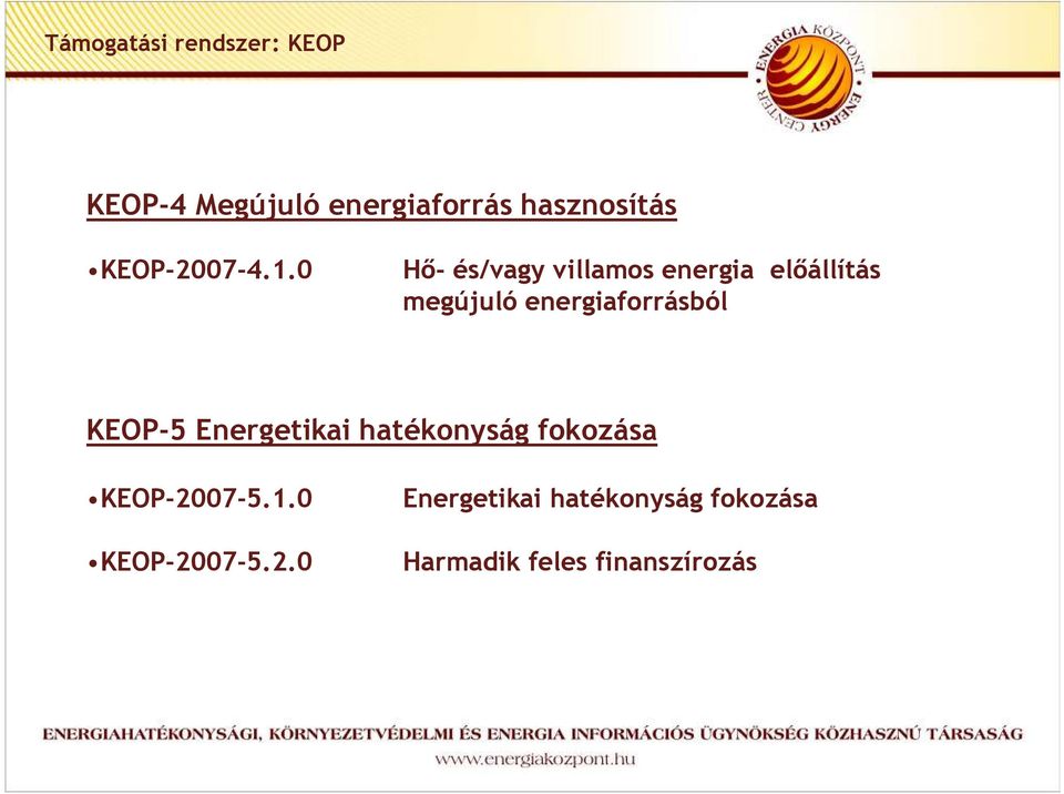 0 Hı- és/vagy villamos energia elıállítás megújuló energiaforrásból