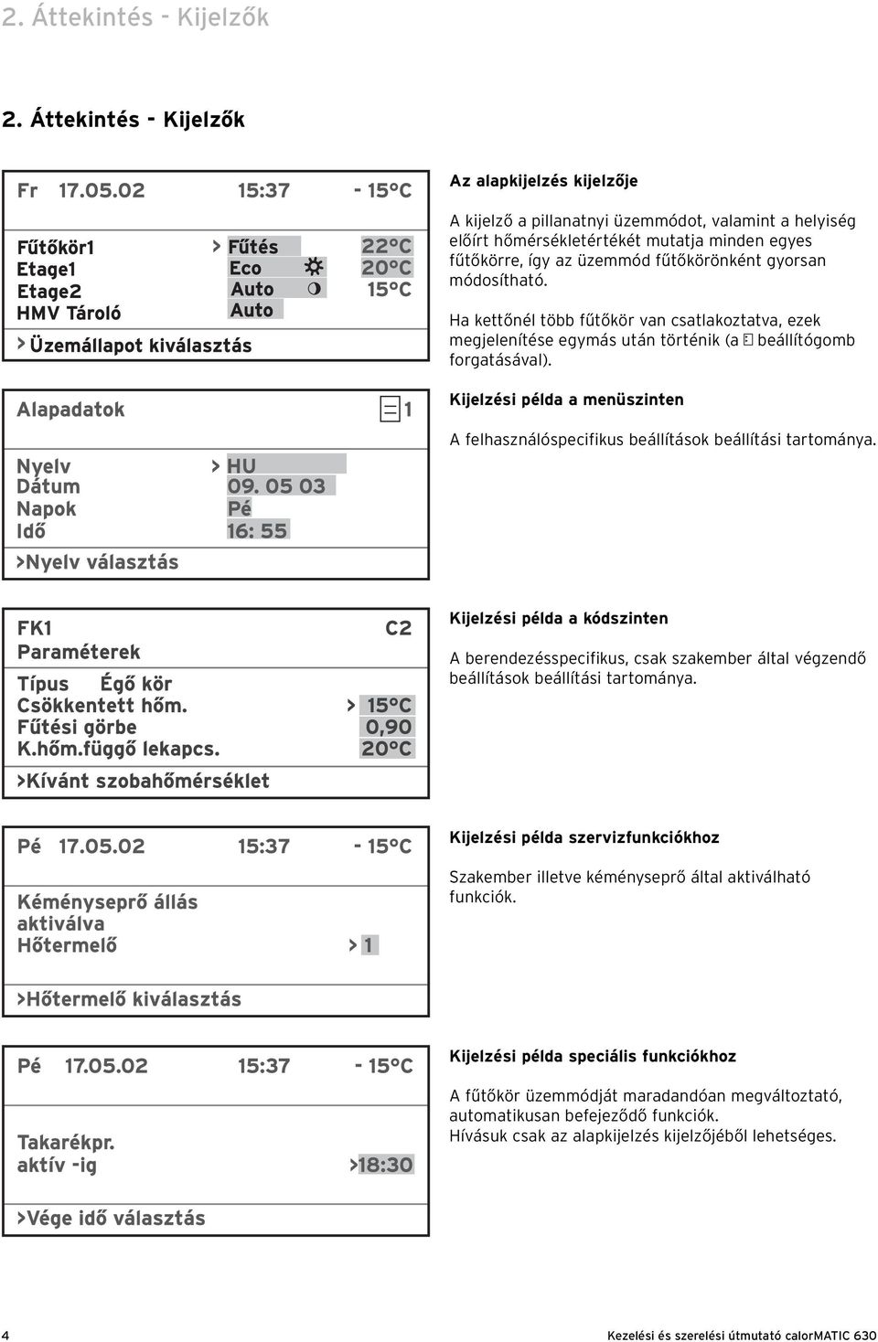 módosítható. Ha kettőnél több fűtőkör van csatlakoztatva, ezek megjelenítése egymás után történik (a beállítógomb forgatásával).