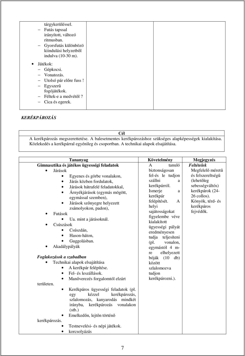 Közlekedés a kerékpárral egyénileg és csoportban. A technikai alapok elsajátítása.