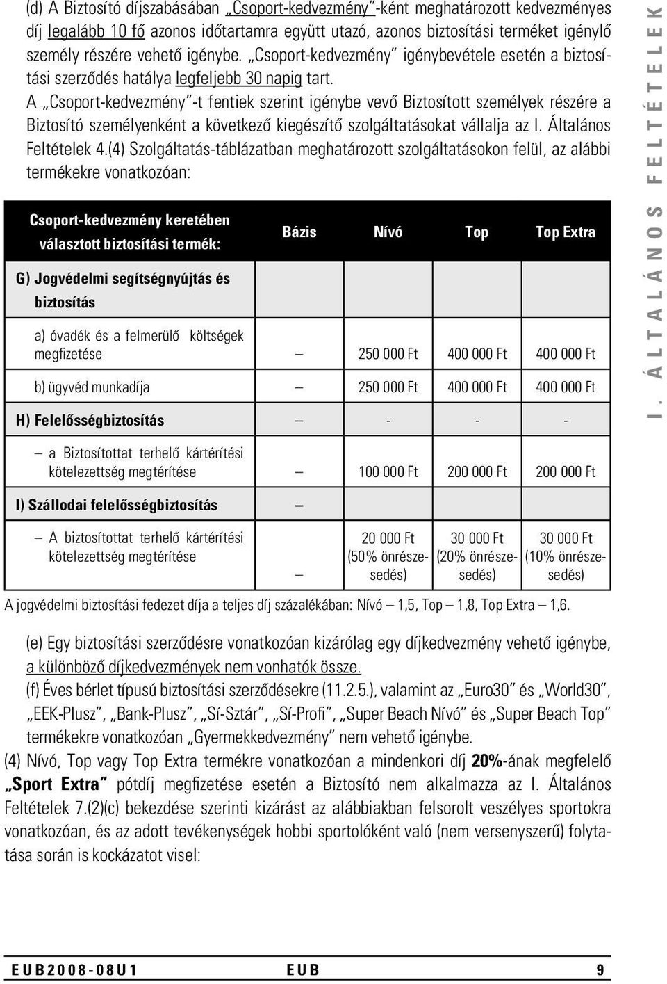 A Csoport-kedvezmény -t fentiek szerint igénybe vevô Biztosított személyek részére a Biztosító személyenként a következô kiegészítô szolgáltatásokat vállalja az I. Általános Feltételek 4.