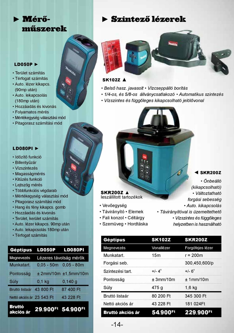 javasolt Vízcseppálló borítás 1/4-os, és 5/8-os állványcsatlakozó Automatikus szintezés Vízszintes és függőleges kikapcsolható jelölővonal LD080PI Időzítő funkció Billentyűzár Vízszintezés