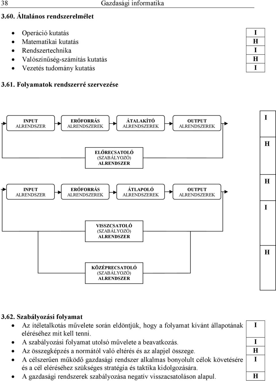 ALRENDSZEREK OUTPUT ALRENDSZEREK VSSZCSATOLÓ (SZABÁLYOZÓ) ALRENDSZER KÖZÉPRECSATOLÓ (SZABÁLYOZÓ) ALRENDSZER 3.62.
