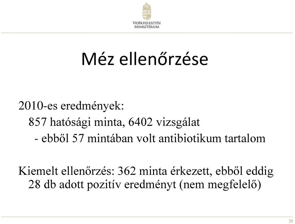 antibiotikum tartalom Kiemelt ellenőrzés: 362 minta