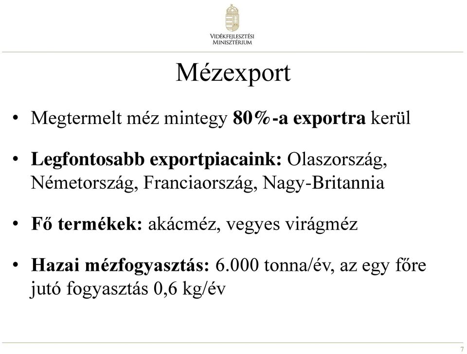 Franciaország, Nagy-Britannia Fő termékek: akácméz, vegyes