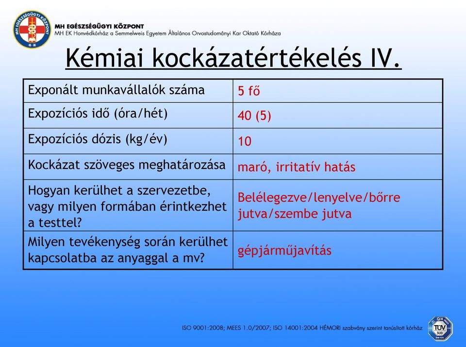 Kockázat szöveges meghatározása Hogyan kerülhet a szervezetbe, vagy milyen formában