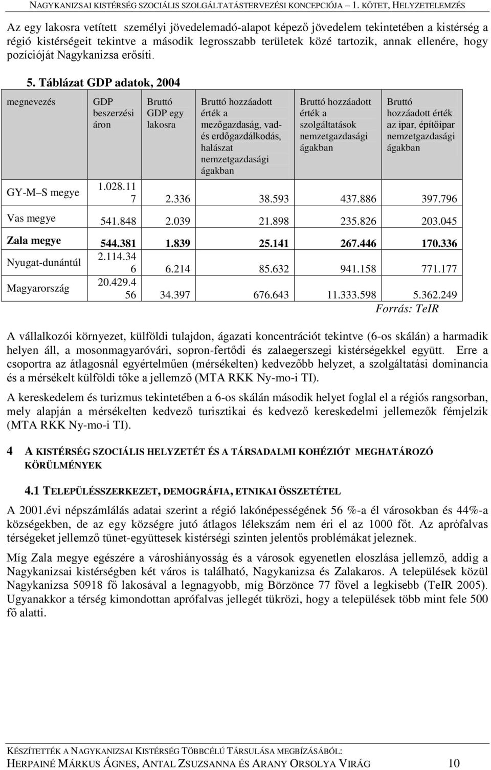 Táblázat GDP adatok, 2004 megnevezés GY-M S megye GDP beszerzési áron Bruttó GDP egy lakosra Bruttó hozzáadott érték a mezőgazdaság, vadés erdőgazdálkodás, halászat nemzetgazdasági ágakban Bruttó