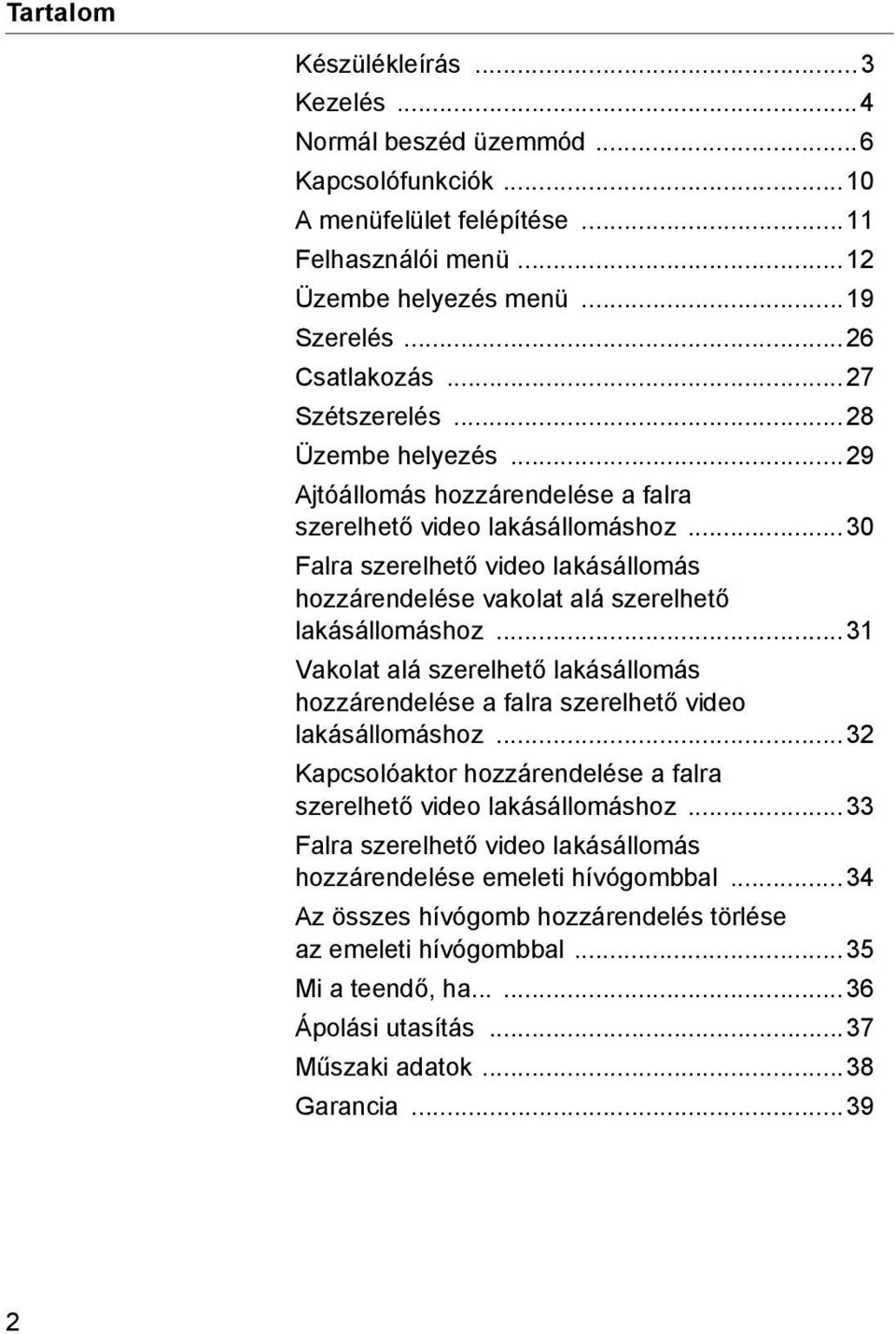 ..30 Falra szerelhető video lakásállomás hozzárendelése vakolat alá szerelhető lakásállomáshoz...31 Vakolat alá szerelhető lakásállomás hozzárendelése a falra szerelhető video lakásállomáshoz.