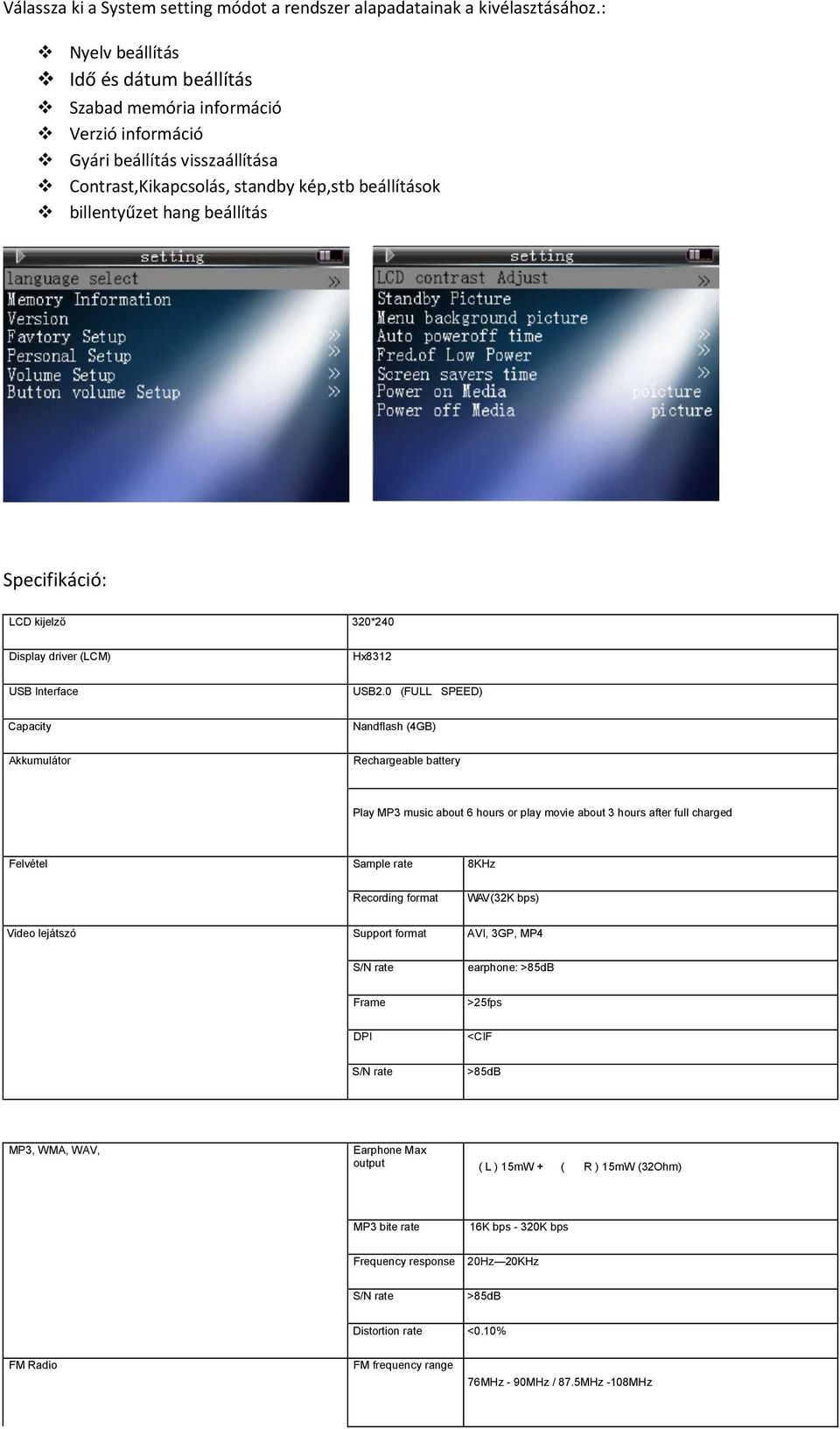 Specifikáció: LCD kijelző 320*240 Display driver (LCM) Hx8312 USB Interface USB2.