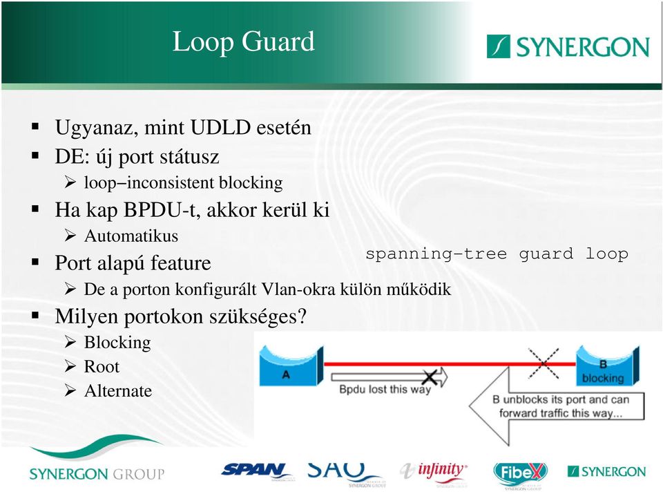spanning tree guard loop Port alapú feature De a porton