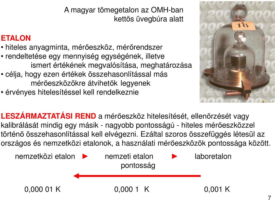 mérőeszköz hitelesítését, ellenőrzését vagy kalibrálását mindig egy másik - nagyobb pontosságú - hiteles mérőeszközzel történő összehasonlítással kell elvégezni.