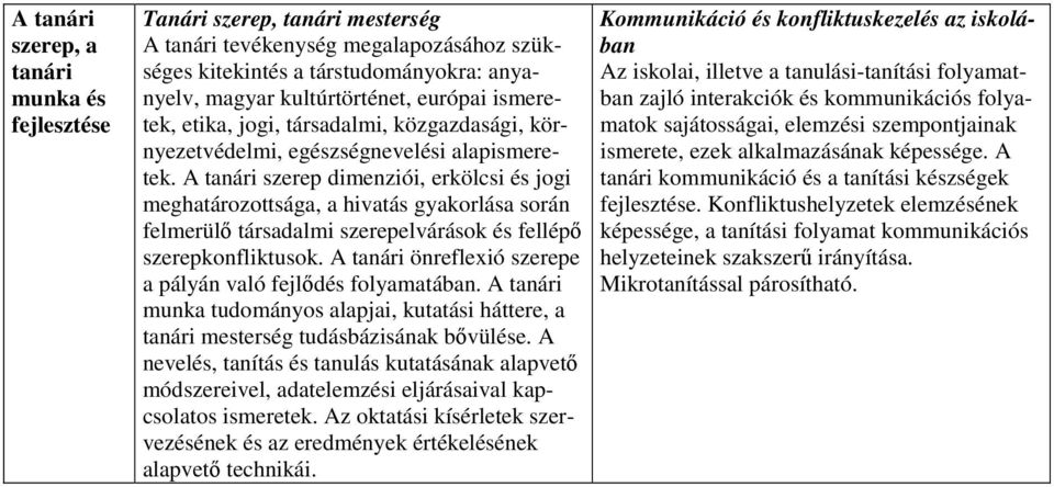 A tanári szerep dimenziói, erkölcsi jogi meghatározottsága, a hivatás gyakorlása során felmerülő társadalmi szerepelvárások fellépő szerepkonfliktusok.