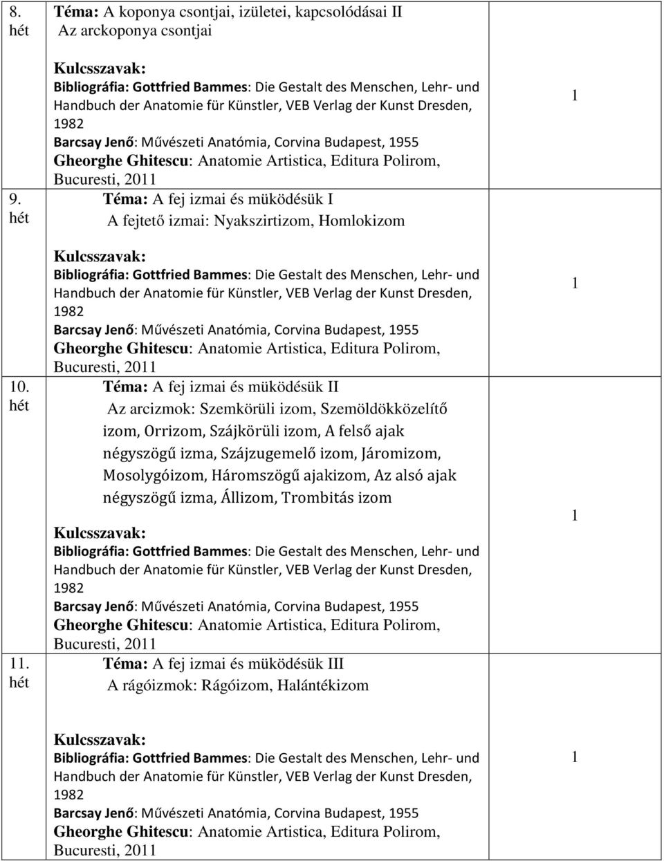 izmai: Nyakszirtizom, Homlokizom 982 Barcsay Jenő: Művészeti Anatómia, Corvina Budapest, 955 Bucuresti, 20 Téma: A fej izmai és müködésük II Az arcizmok: Szemkörüli izom, Szemöldökközelítő izom,