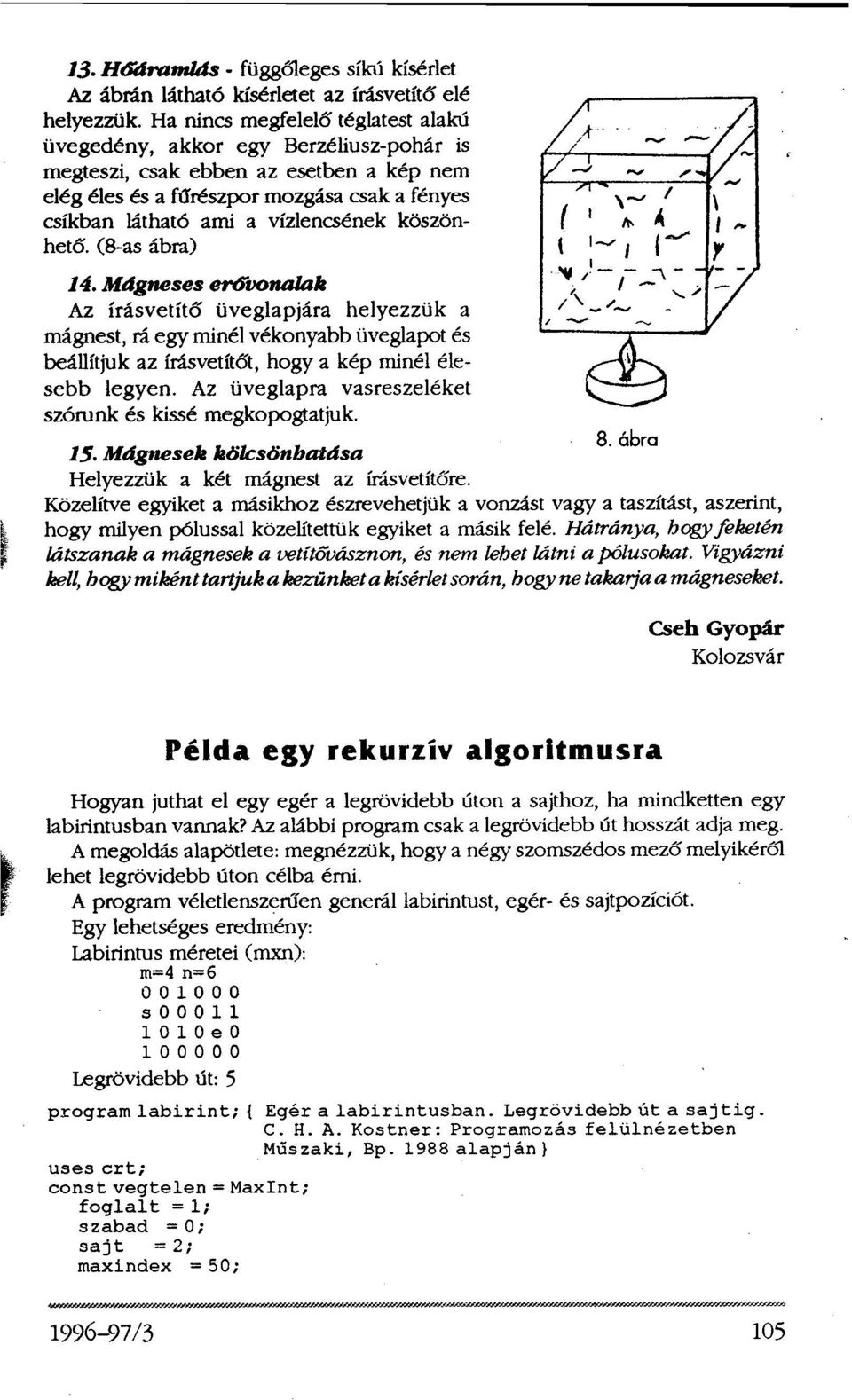 köszönhető. (8-as ábra) 14. Mágneses erővonalak Az írásvetítő üveglapjára helyezzük a mágnest, rá egy minél vékonyabb üveglapot és beállítjuk az írásvetítőt, hogy a kép minél élesebb legyen.