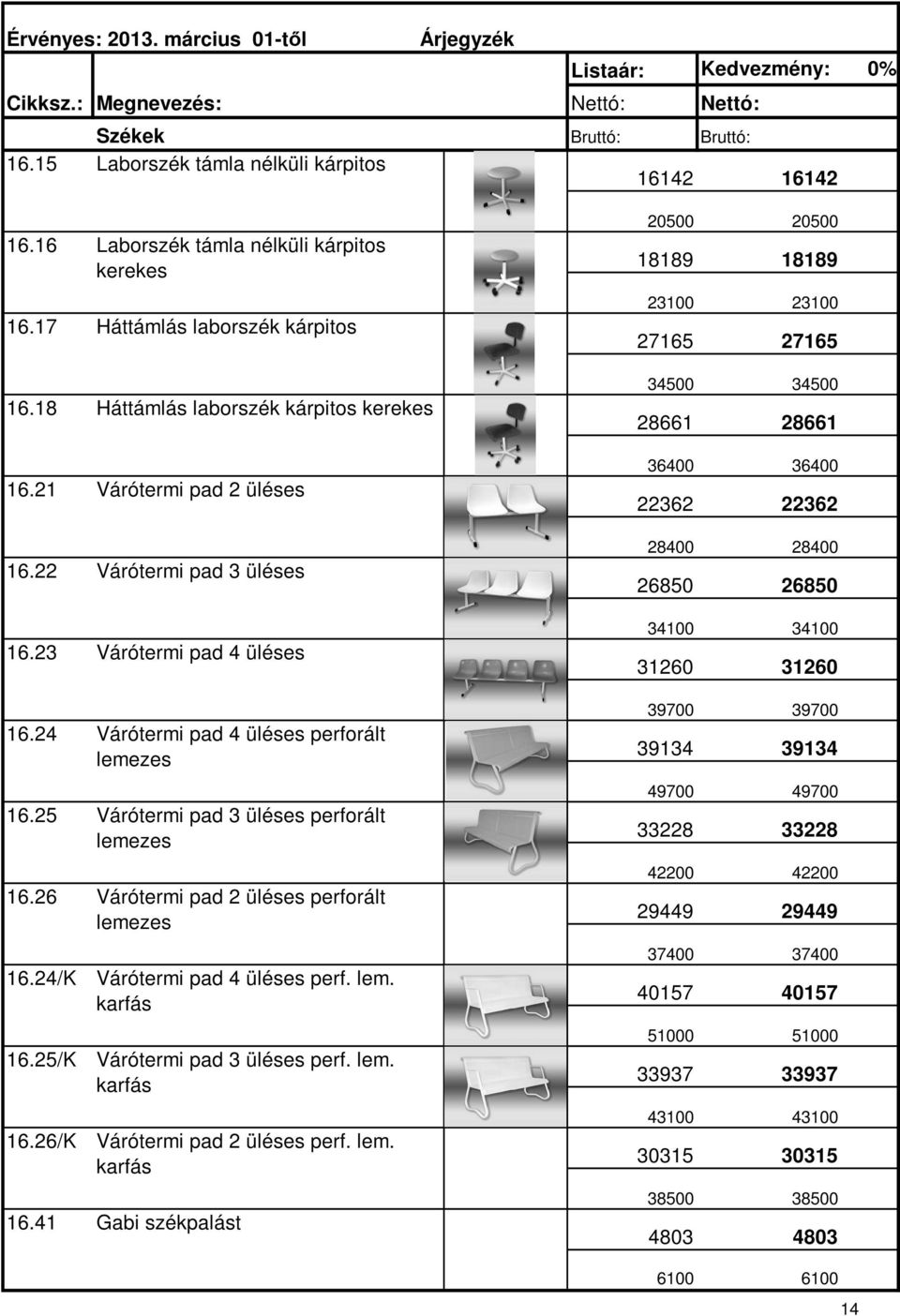 41 Háttámlás laborszék kárpitos kerekes Várótermi pad 2 üléses Várótermi pad 3 üléses Várótermi pad 4 üléses Várótermi pad 4 üléses perforált lemezes Várótermi pad 3 üléses perforált lemezes