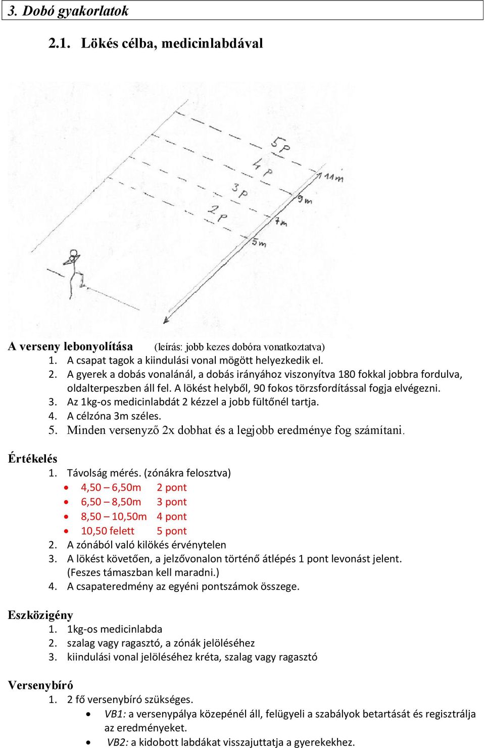 Minden versenyző 2x dobhat és a legjobb eredménye fog számítani. 1. Távolság mérés. (zónákra felosztva) 4,50 6,50m 2 pont 6,50 8,50m 3 pont 8,50 10,50m 4 pont 10,50 felett 5 pont 2.