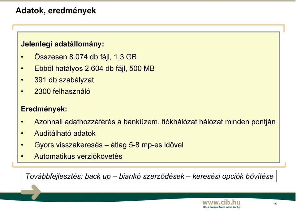 banküzem, fiókhálózat hálózat minden pontján Auditálható adatok Gyors visszakeresés átlag 5-8