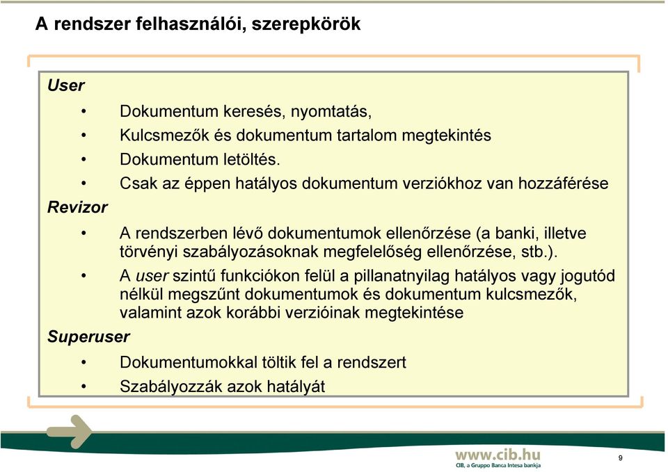 Csak az éppen hatályos dokumentum verziókhoz van hozzáférése A rendszerben lévő dokumentumok ellenőrzése (a banki, illetve törvényi