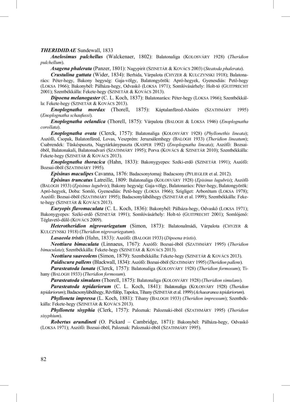 Crustulina guttata (Wider, 1834): Berhida, Várpalota (CHYZER & KULCZYNSKI 1918); Balatonarács: Péter-hegy, Bakony hegység: Gaja-völgy, Balatongyörök: Apró-hegyek, Gyenesdiás: Pet -hegy (LOKSA 1966);