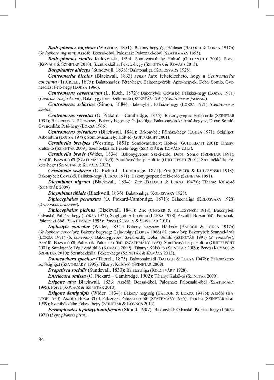 Bolyphantes alticeps (Sundevall, 1833): Balatonaliga (KOLOSVÁRY 1928).