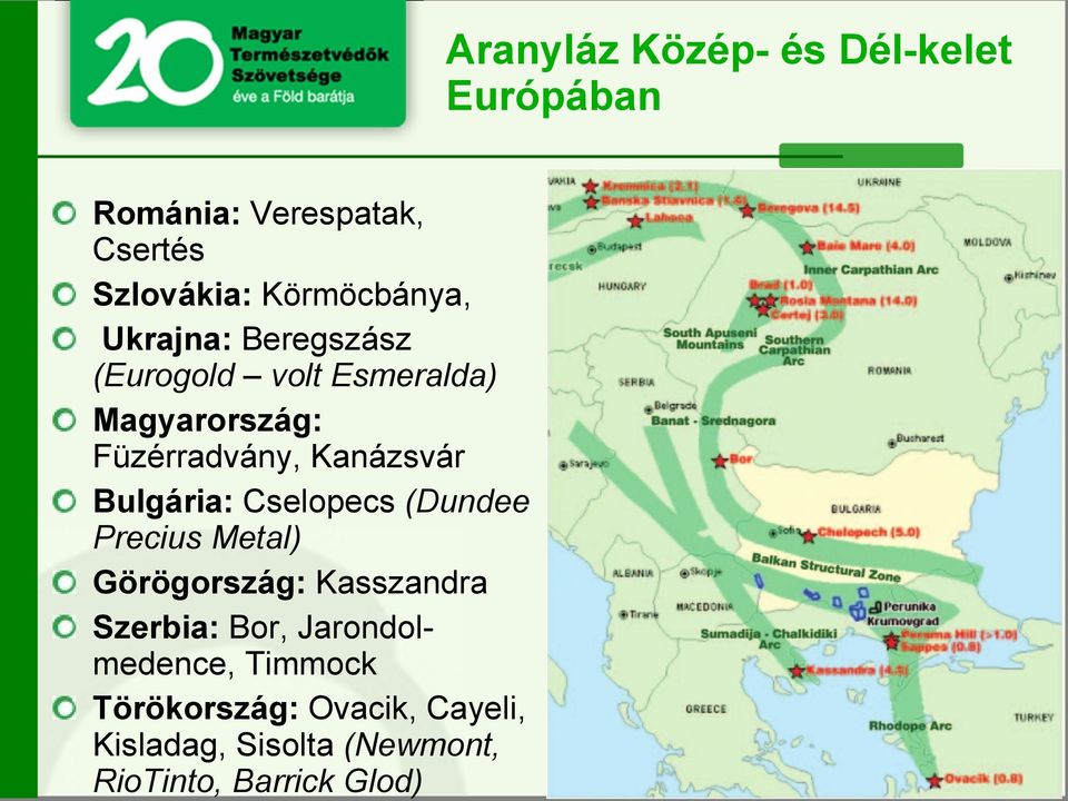 Kanázsvár Bulgária: Cselopecs (Dundee Precius Metal) Görögország: Kasszandra Szerbia: Bor,