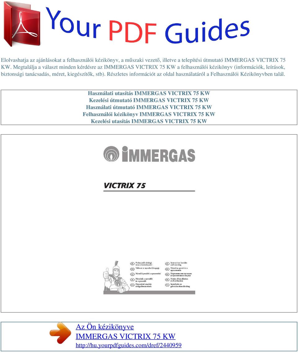 Az Ön kézikönyve IMMERGAS VICTRIX 75 KW - PDF Ingyenes letöltés