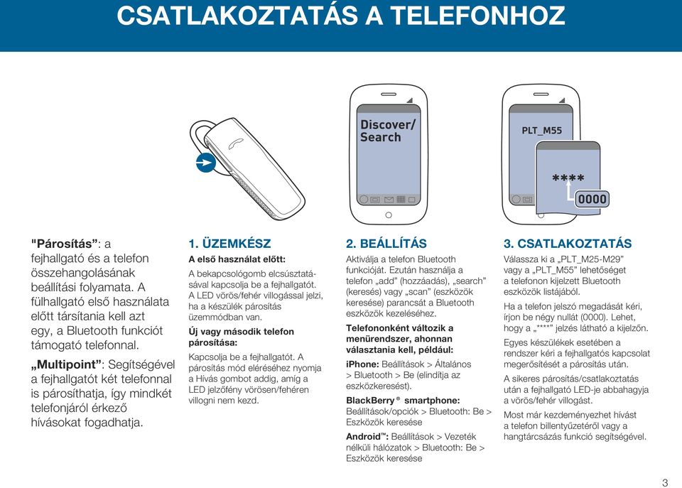 Multipoint : Segítségével a fejhallgatót két telefonnal is párosíthatja, így mindkét telefonjáról érkező hívásokat fogadhatja. 1.