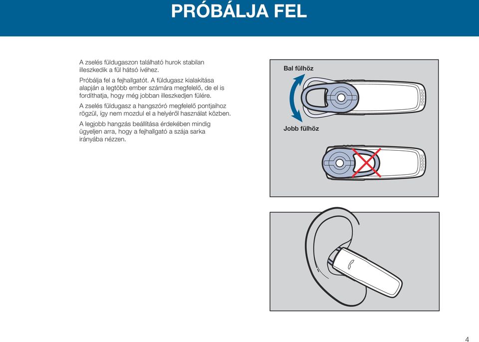 fülére. A zselés füldugasz a hangszóró megfelelő pontjaihoz rögzül, így nem mozdul el a helyéről használat közben.