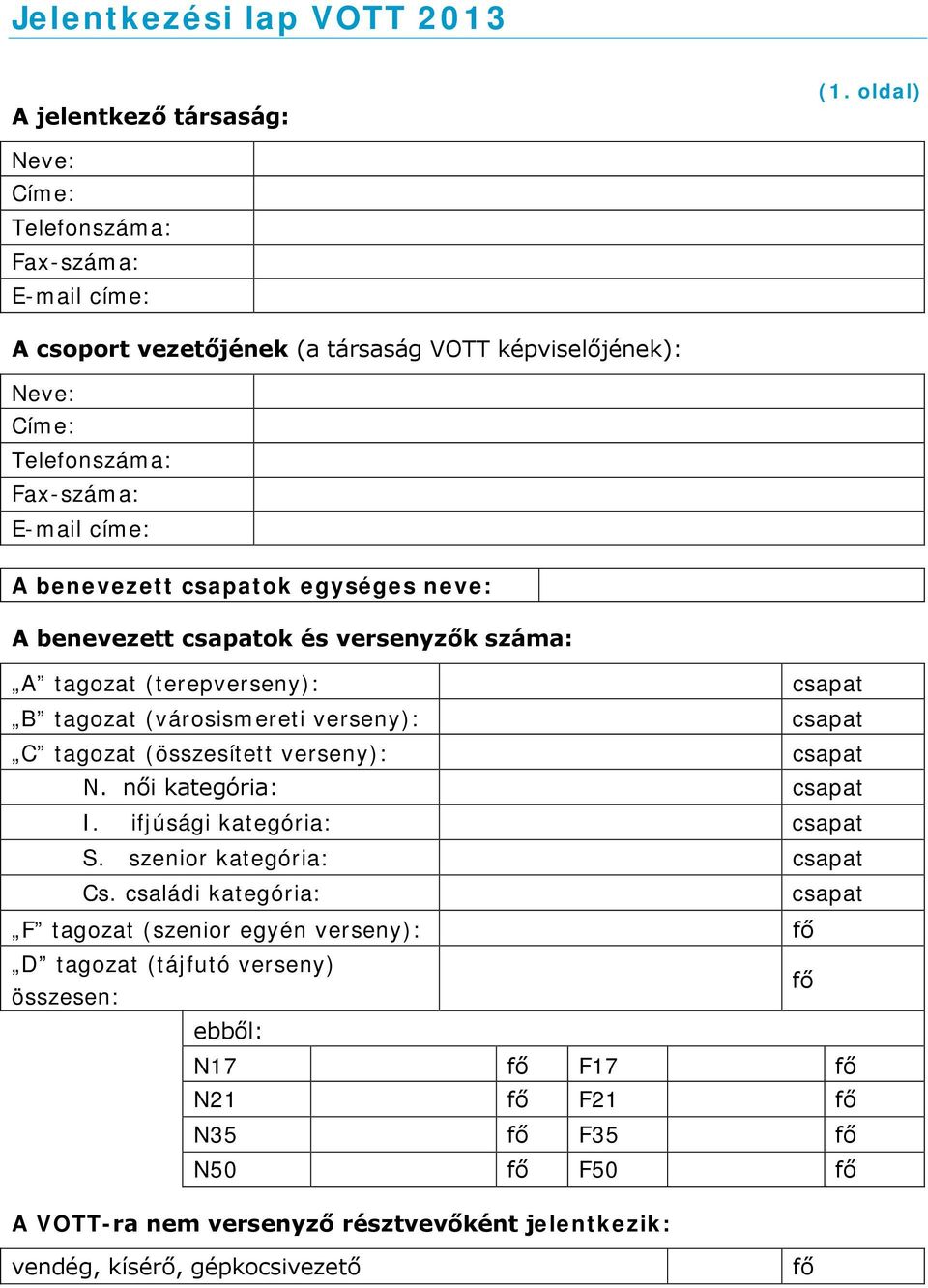 csapatok egységes neve: A benevezett csapatok és versenyzők száma: A tagozat (terepverseny): csapat B tagozat (városismereti verseny): csapat C tagozat (összesített verseny):