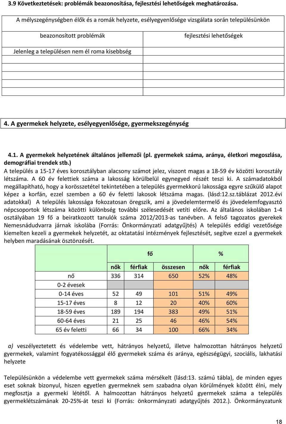 A gyermekek helyzete, esélyegyenlősége, gyermekszegénység 4.1. A gyermekek helyzetének általános jellemzői (pl. gyermekek száma, aránya, életkori megoszlása, demográfiai trendek stb.