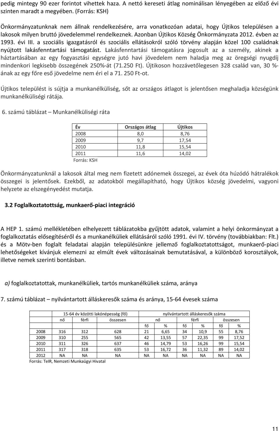 Azonban Újtikos Község Önkormányzata 2012. évben az 1993. évi III. a szociális igazgatásról és szociális ellátásokról szóló törvény alapján közel 100 családnak nyújtott lakásfenntartási támogatást.