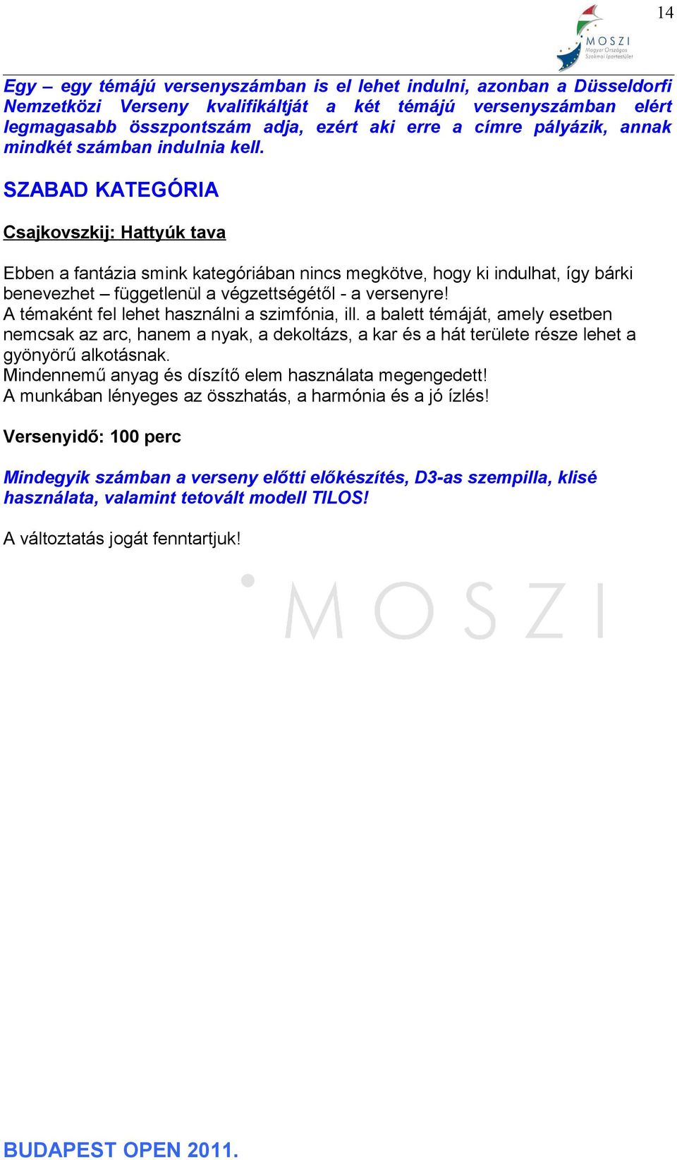 SZABAD KATEGÓRIA Csajkovszkij: Hattyúk tava Ebben a fantázia smink kategóriában nincs megkötve, hogy ki indulhat, így bárki benevezhet függetlenül a végzettségétől - a versenyre!