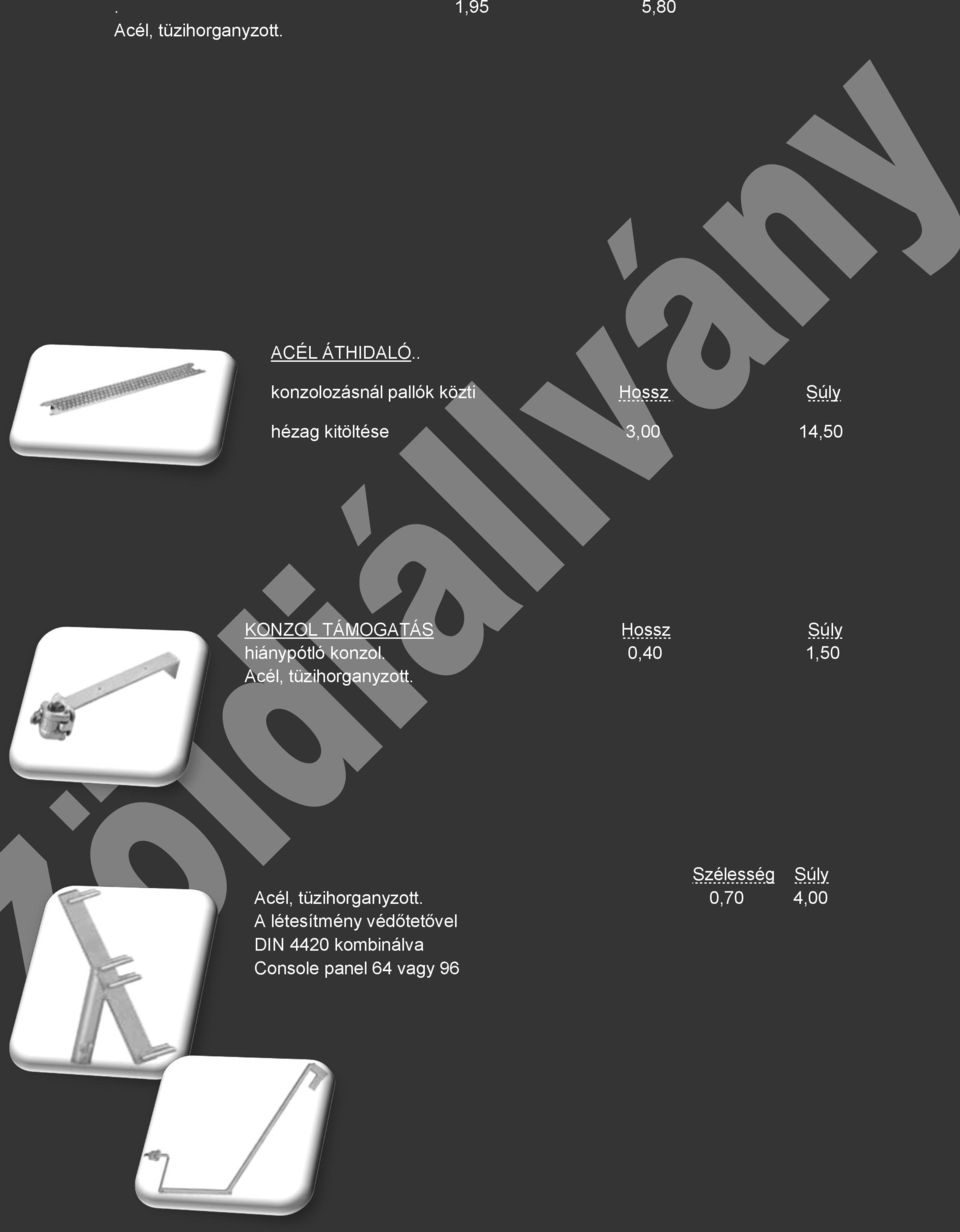 konzol 0,40 1,50 Acél, tüzihorganyzott Szélesség Acél, tüzihorganyzott
